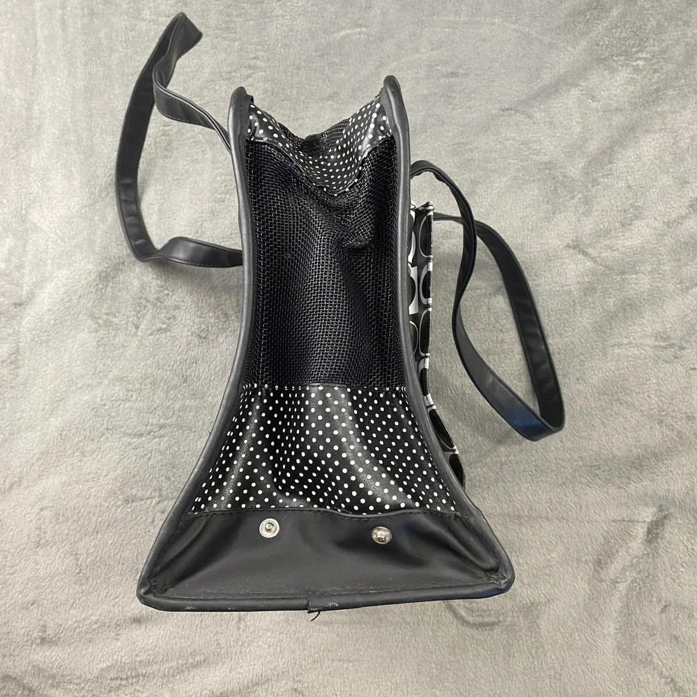 Black White Geometric Circles Polka‎ Dot Tote Bag Pet Carrier